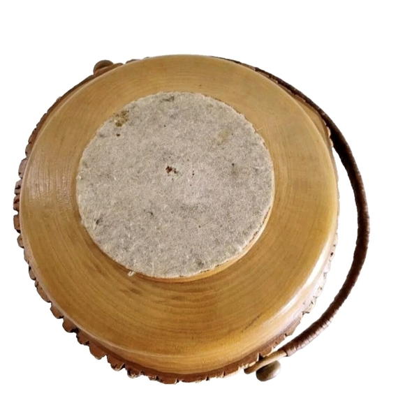 Vintage 10 Inch Rustic Wooden Bowl Basket With Wicker Handle - Picture 7 of 7